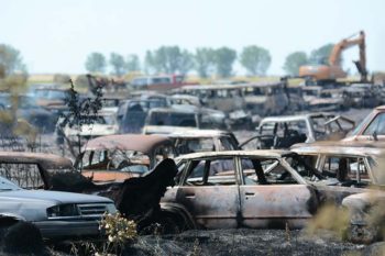 Vehicles destroyed in a farm fire in Cornwallis